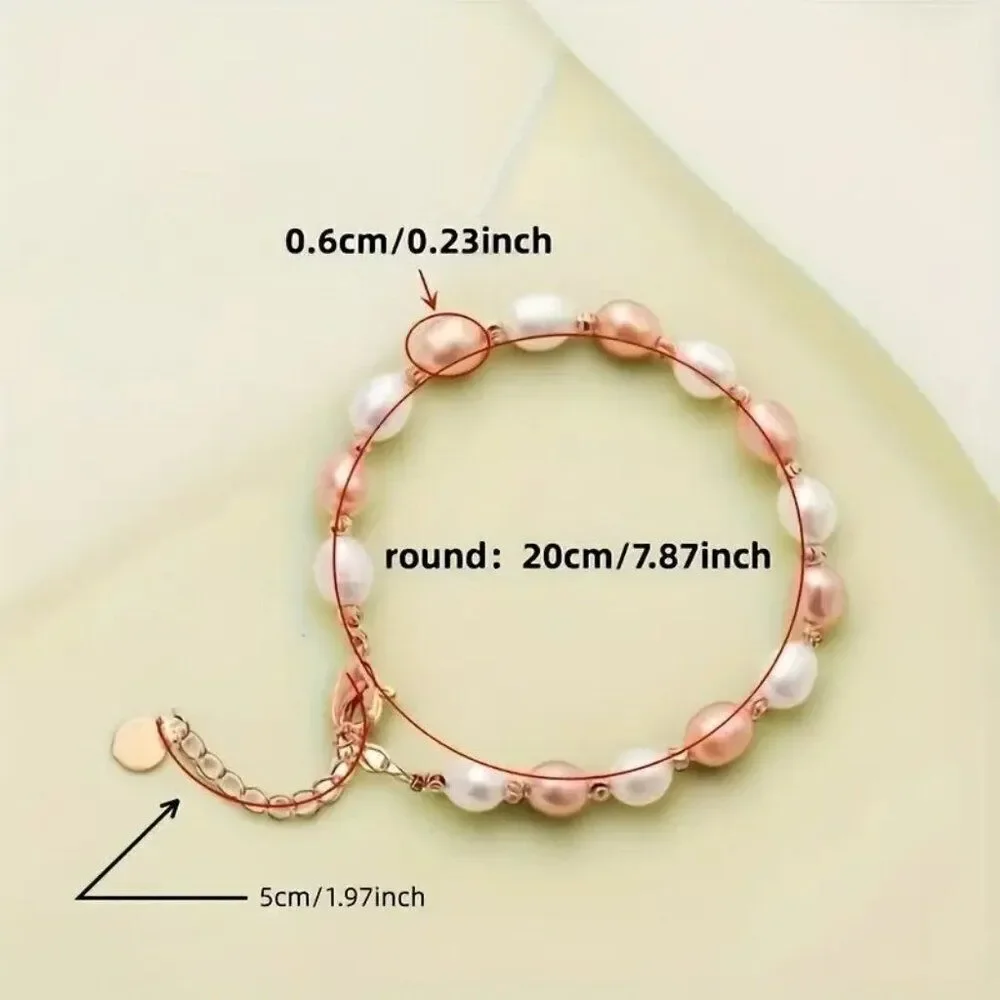 Freshwater Pearls Women's Elegant Minimalist Bracelet w Heart-Shaped Charm